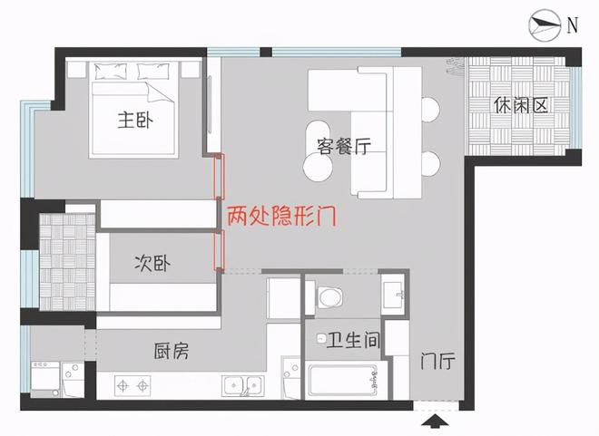 71㎡小户型装工业风卧室装隐形门不出意外效果很时尚