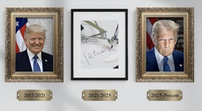 神操作!其他总统肖像镶金框拜登形象被特朗普换成“自动笔”